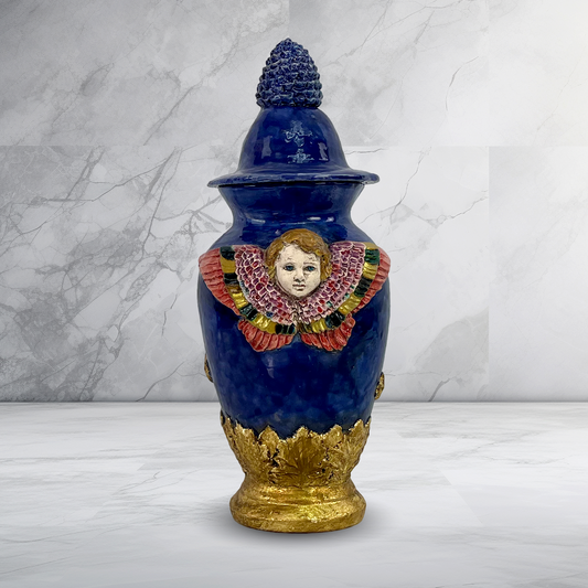 Urn "Rose", Painted and Gilded Urn in Ceramic