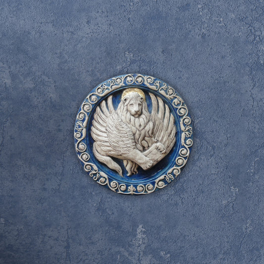 Leone Marciano dalla Scuola di S. Marco: scultura in ceramica dipinta