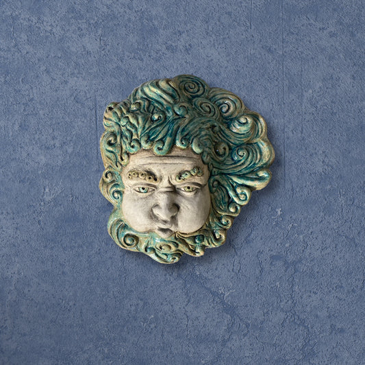 Aeolus, God of the Winds, Painted Sculpture in Ceramic