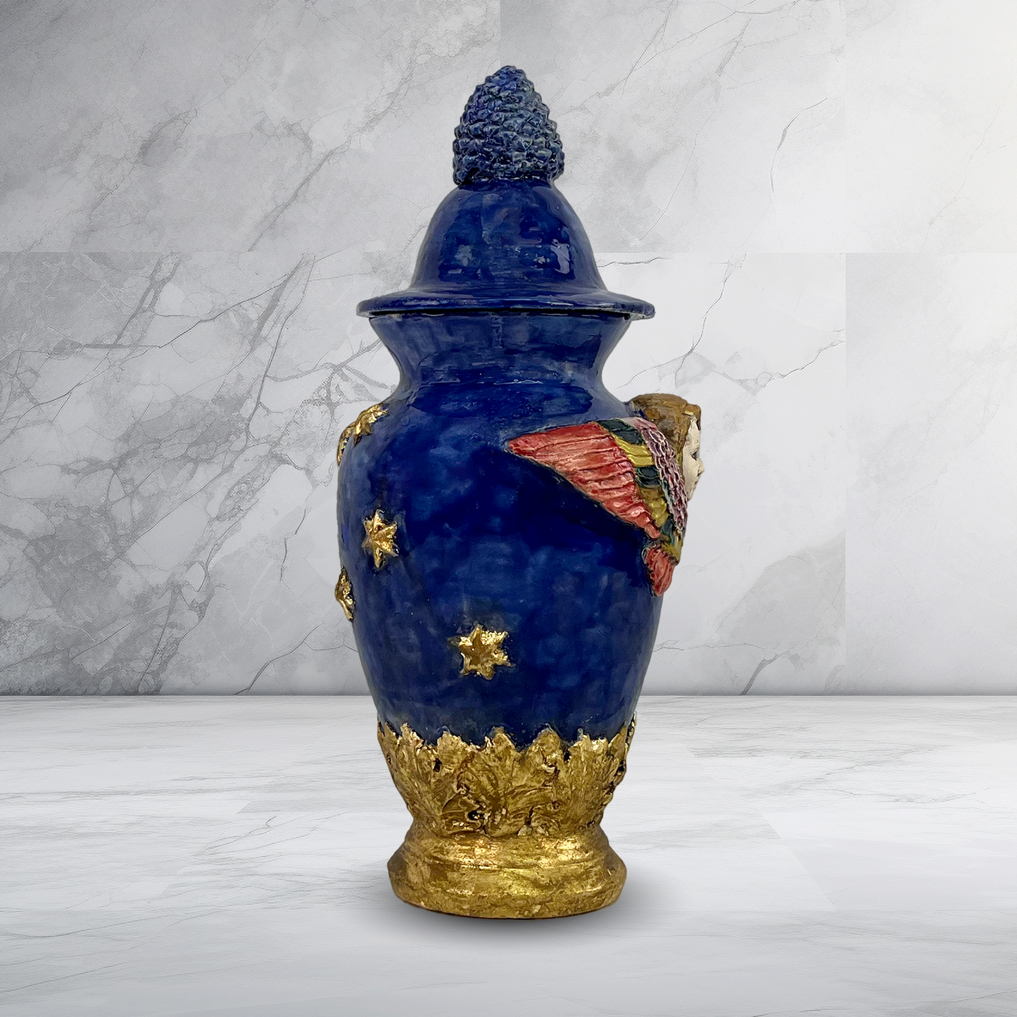 Urn "Rose", Painted and Gilded Urn in Ceramic