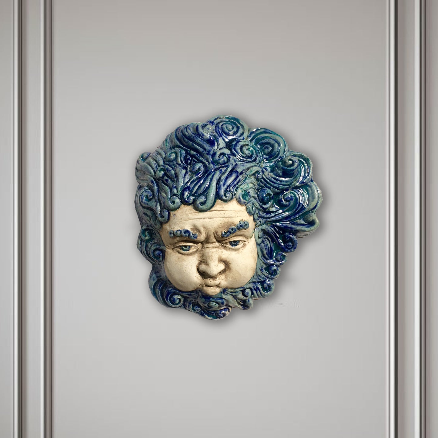 Aeolus, God of the Winds, Painted Sculpture in Ceramic