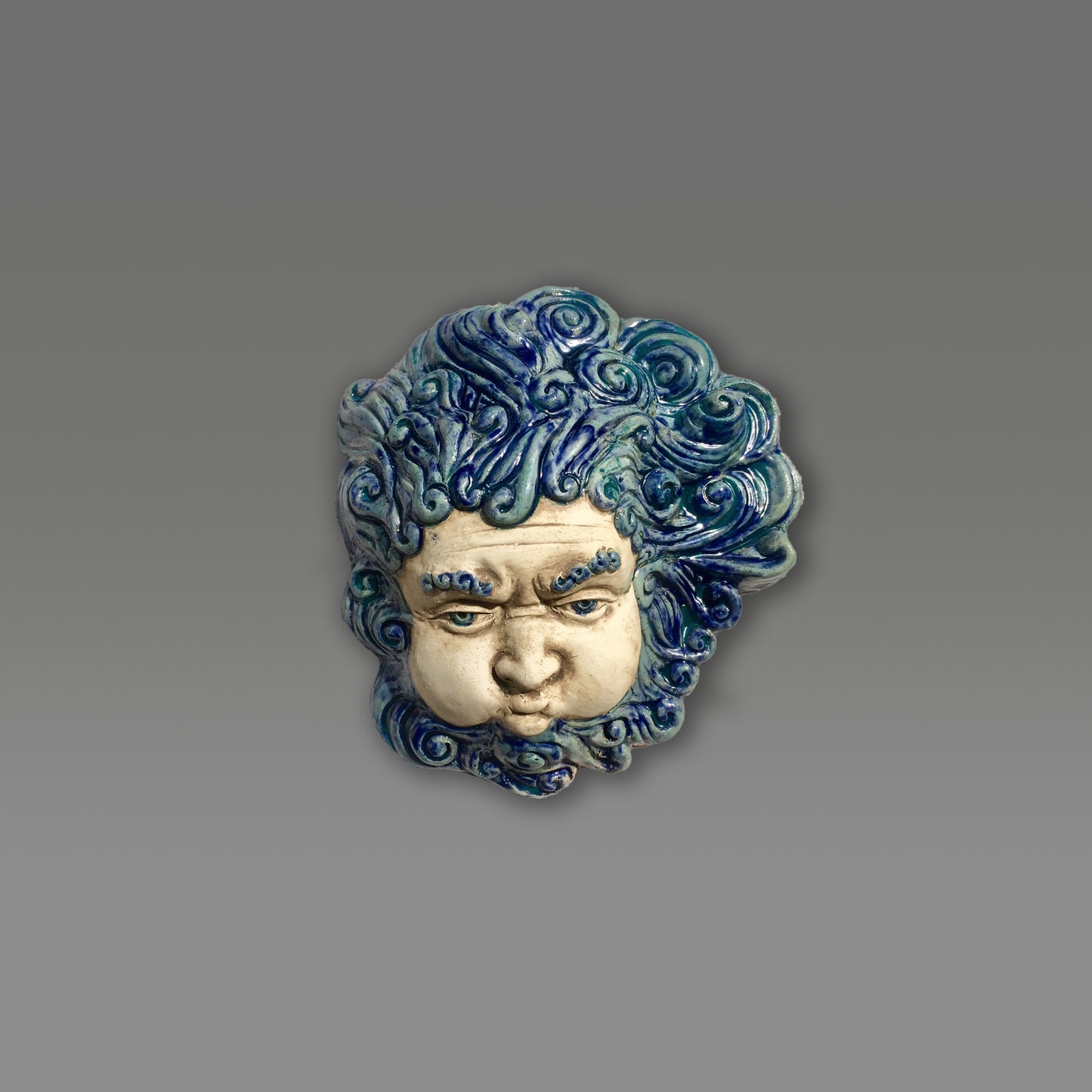 Aeolus, God of the Winds, Painted Sculpture in Ceramic