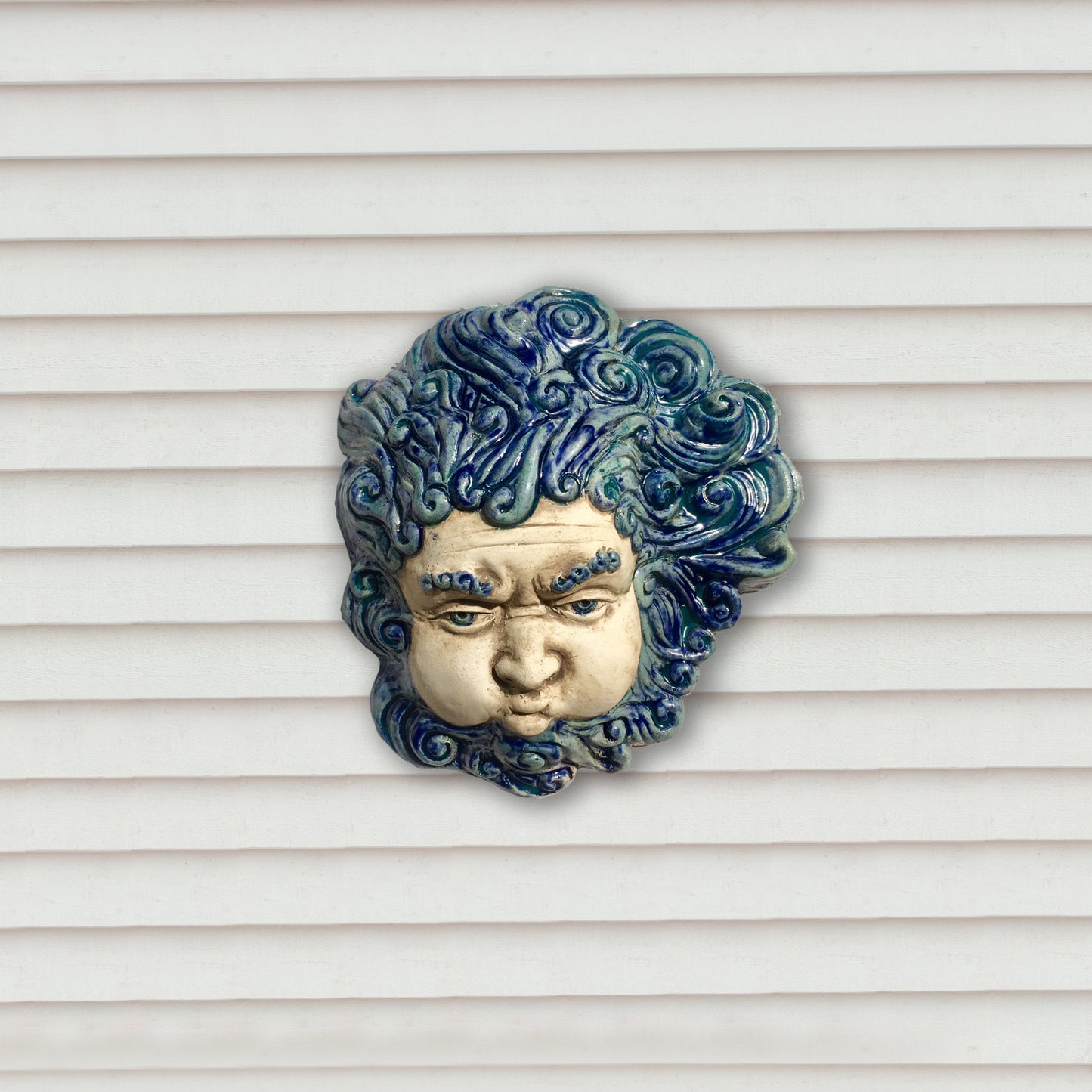 Aeolus, God of the Winds, Painted Sculpture in Ceramic
