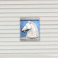 Testa di Cavallo, scultura in terracotta dipinta in azzurro