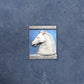 Testa di Cavallo, scultura in terracotta dipinta in azzurro