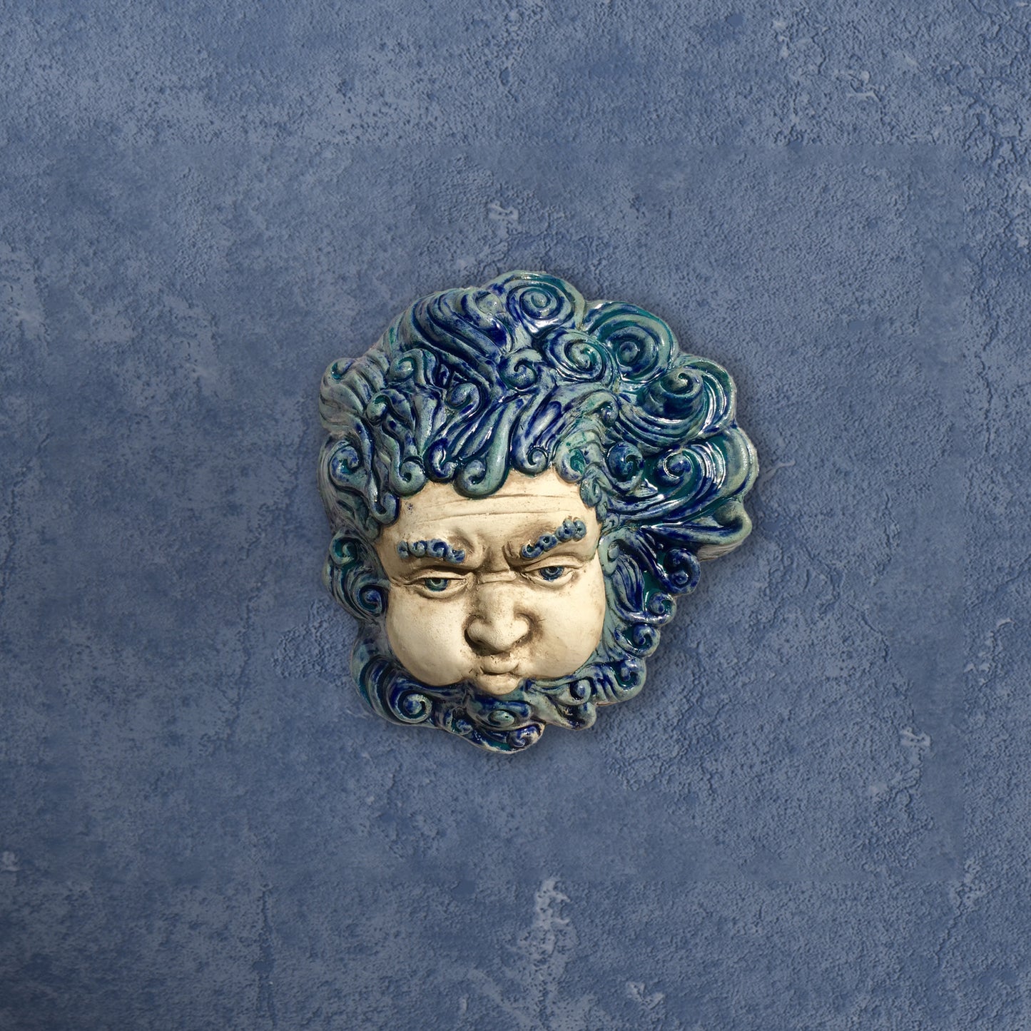 Aeolus, God of the Winds, Painted Sculpture in Ceramic