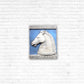 Testa di Cavallo, scultura in terracotta dipinta in azzurro