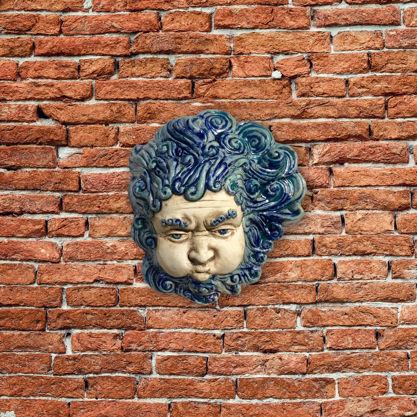 Aeolus, God of the Winds, Painted Sculpture in Ceramic