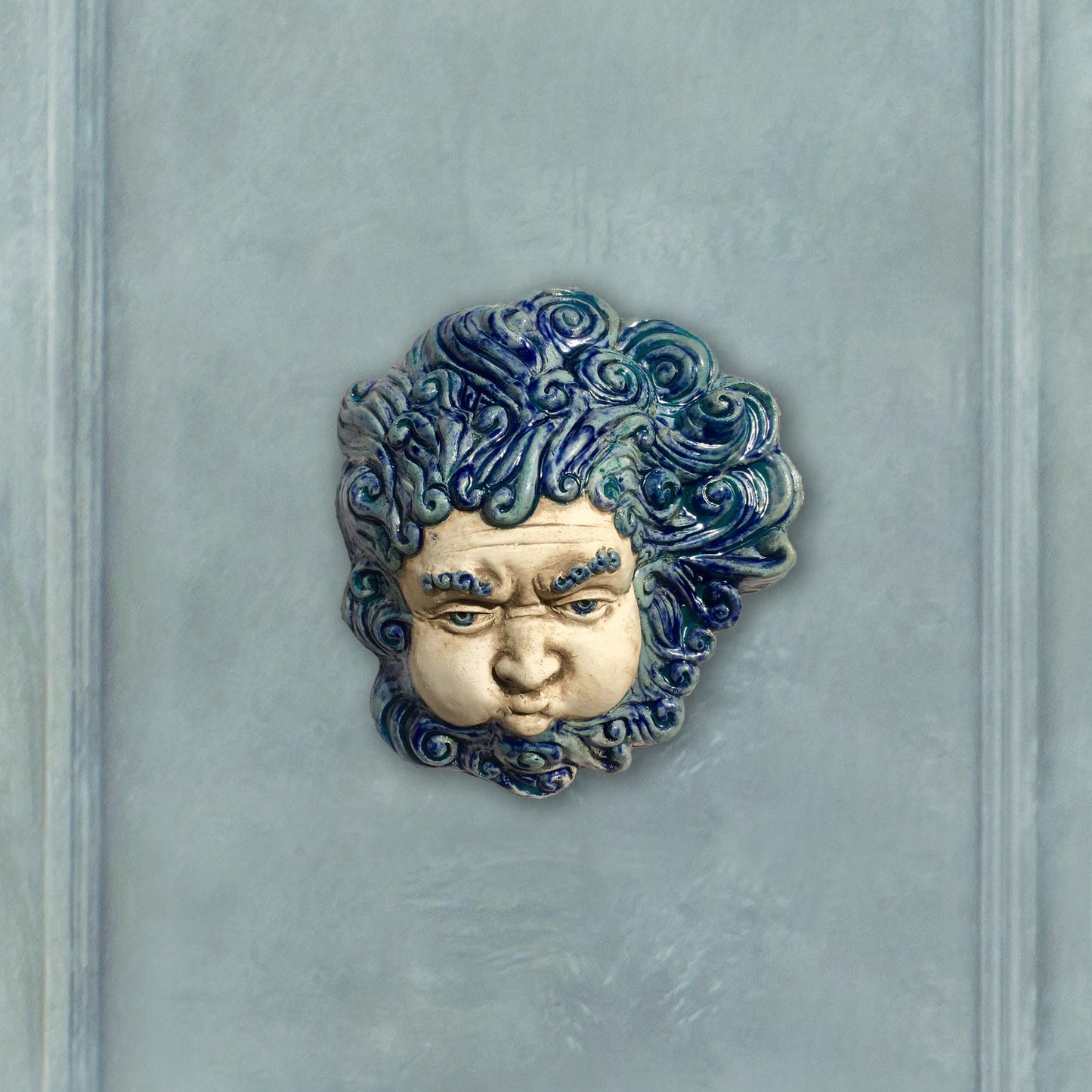 Aeolus, God of the Winds, Painted Sculpture in Ceramic
