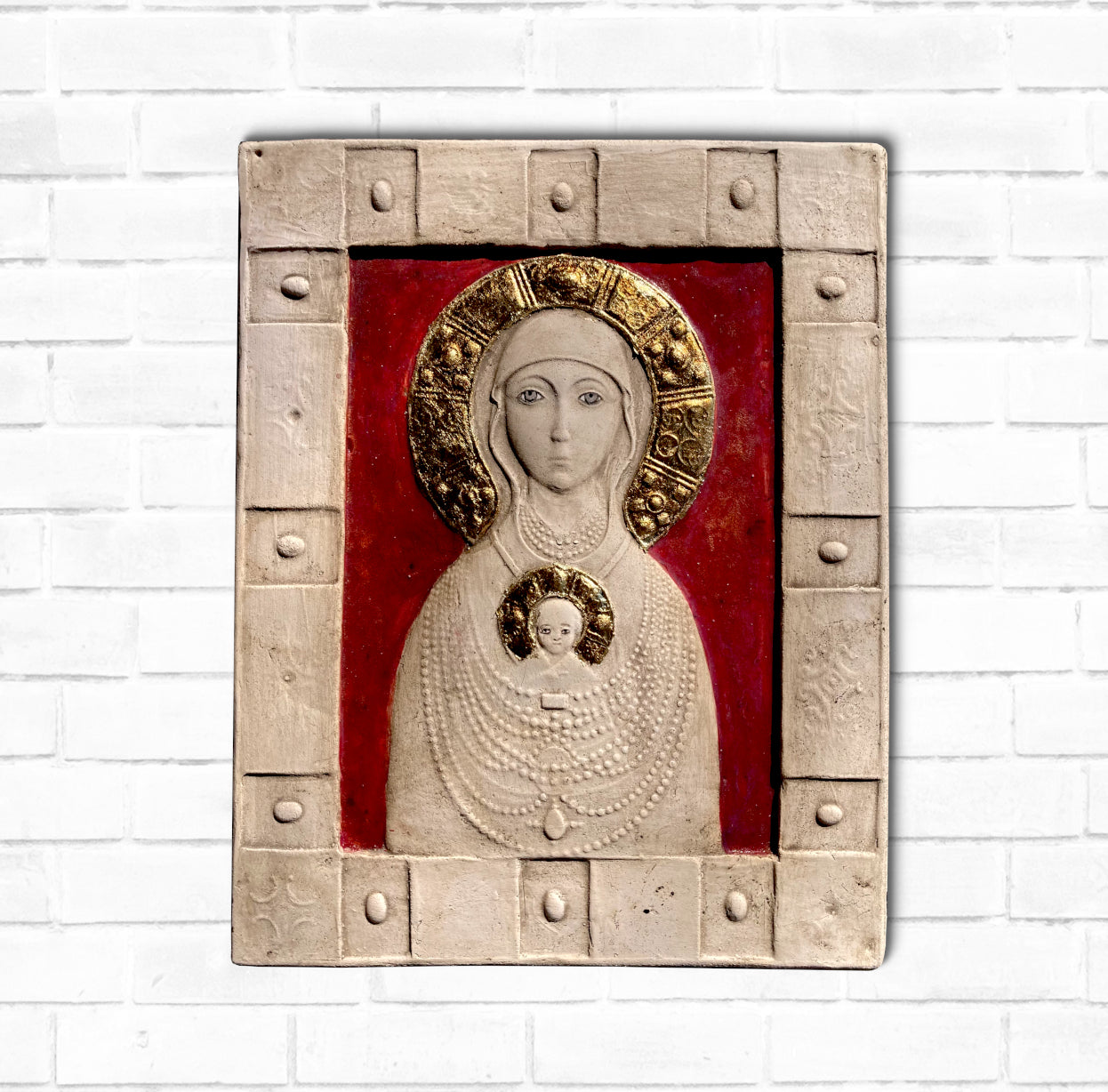 Madonna Nikopeja, painted and gilded bas-relief