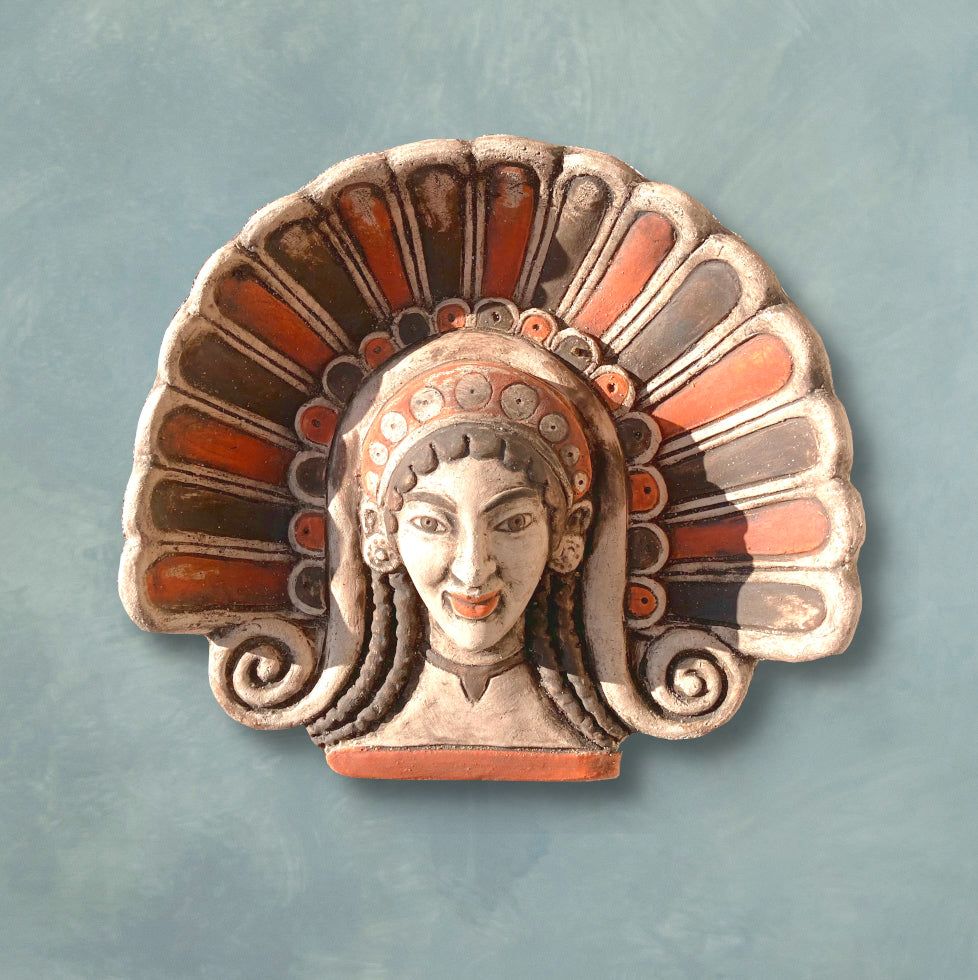 Antefissa con Testa di  Menade, terracotta dipinta