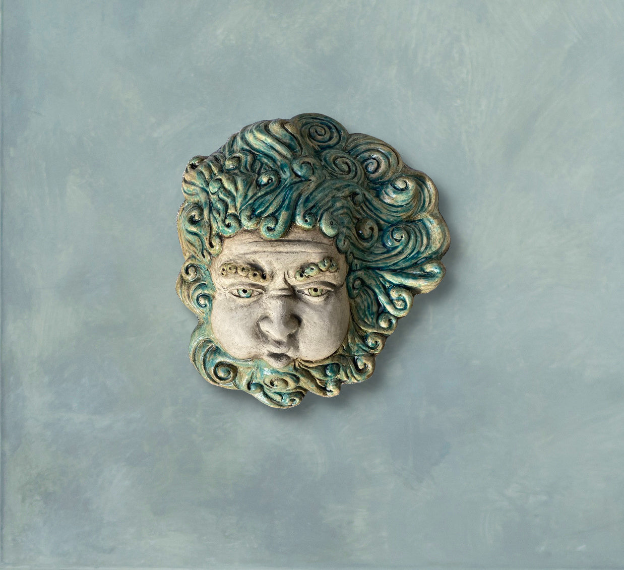 Aeolus, God of the Winds, Painted Sculpture in Ceramic
